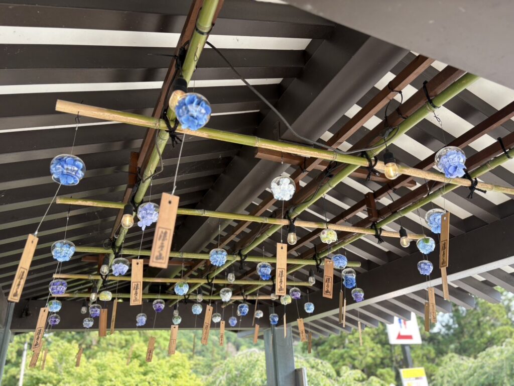 透明な風鈴の中のは花びらが入っています。